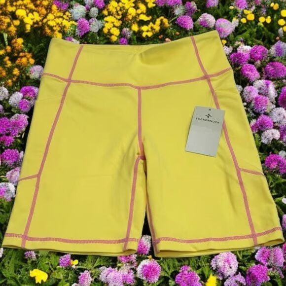 Sundaze 7 Inch Ava Bike Short, Tuckernuck XS‎ Yellow and Pink - Picture 1 of 2
